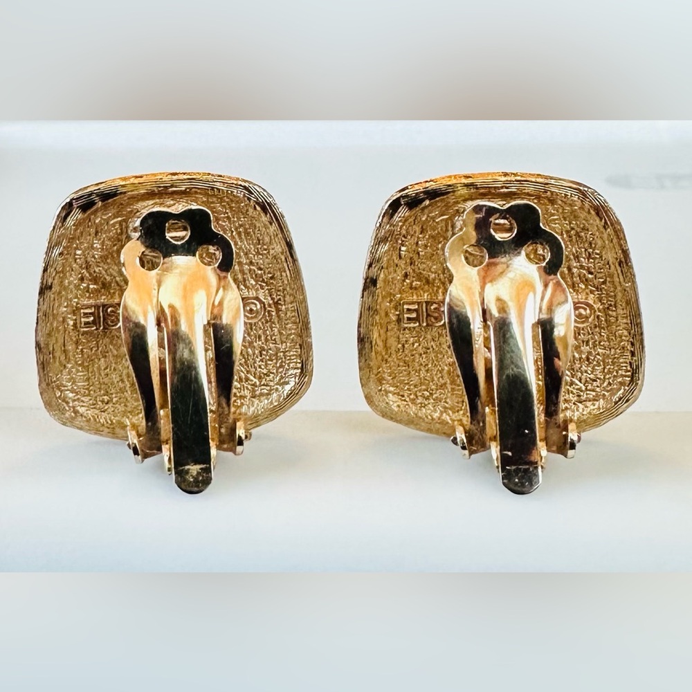 VTG Eisenberg Artist Series EARRINGS Square Mosaic Multicolored Enamel Clip On - Picture 4 of 4